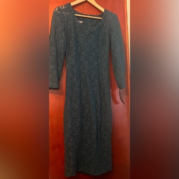 Dress By Choice California Green Lace See Thru Tie Back Sz 5 Long Sleeve - Picture 3 of 9